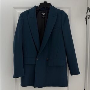 Zara Teal Double-Button Tailored Blazer